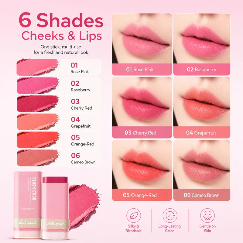3-in-1 Cream Blush Stick Cheeks Lips Eyes, Long Lasting Waterproof Blendable Dewy Glow Makeup Stick for All Skin Tones Pi-Mart