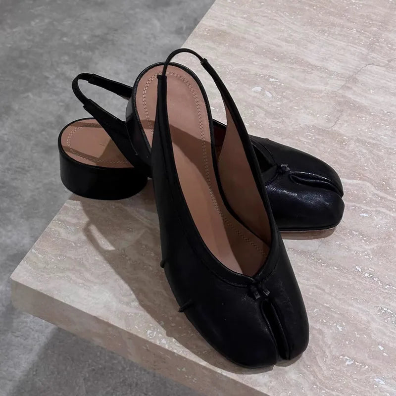 2025 Spring Summer Fashion Soft Leather Split Toe Women Pumps Casual Comfortable 3.5cm Low Heeled Slingbacks Tabi Ballet Shoes LadyShow.Store