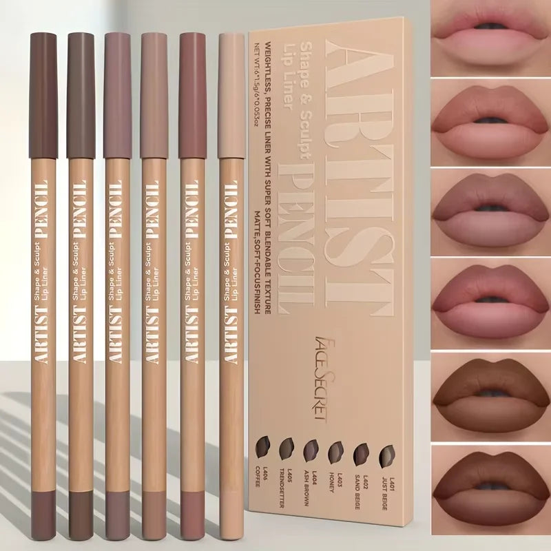 6pcs Velvet Matte Lip Liner Pencils Set Long-Lasting Non-Drying Perfect for Lining Filling Lips Versatile for All Skin Typ LadyShow.Store