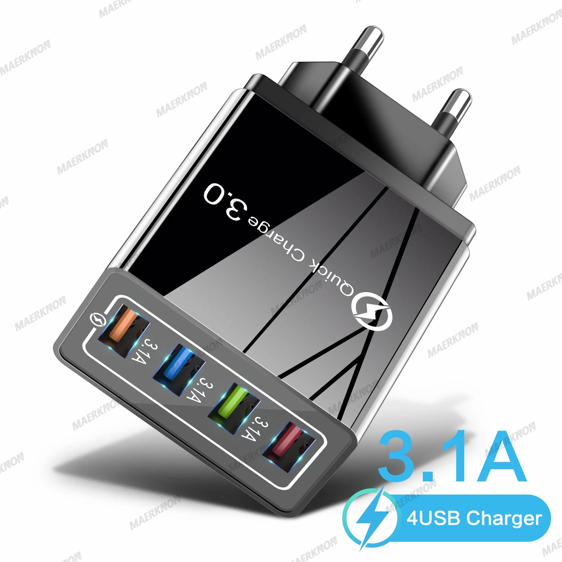 3A USB Charger 4 Ports USB Quick Charge 3.0 EU US Plug For iPhone Samsung Xiaomi Poco Fast Charging Mobile Phone Charger Adapter Pi-Mart