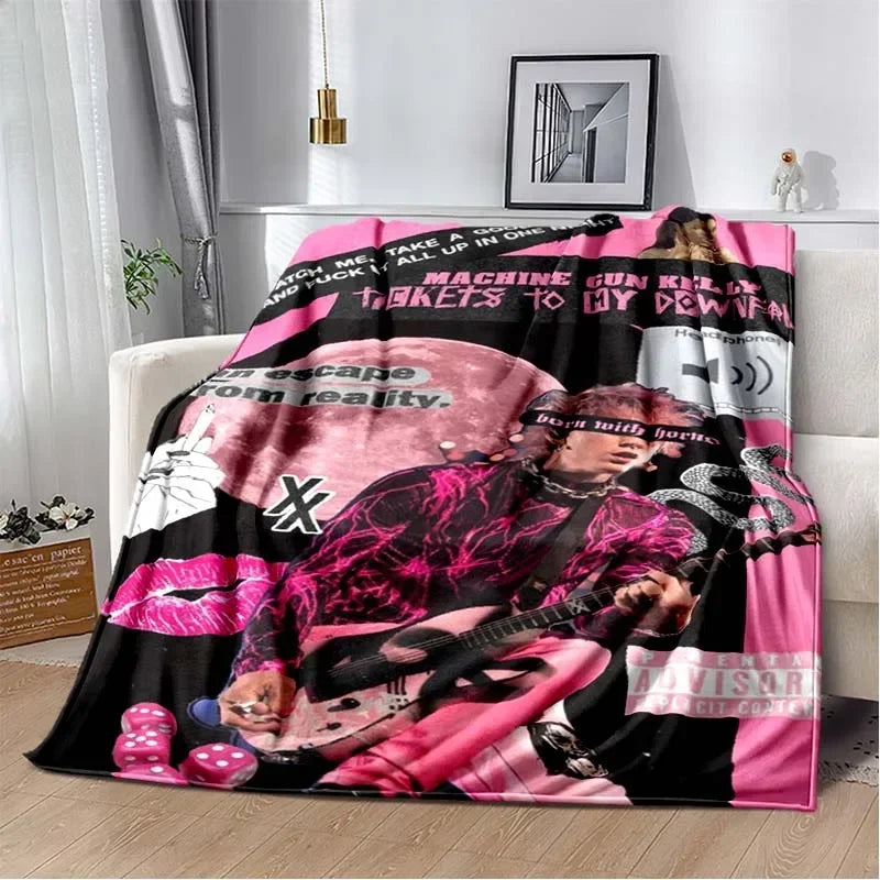 Machine Gun Kelly Poster Printed Flannel Warm Blanket Rapper Music Art Blankets Bedroom Sofa Bed Travel Picnic Blanket Fan Gift Pi-Mart
