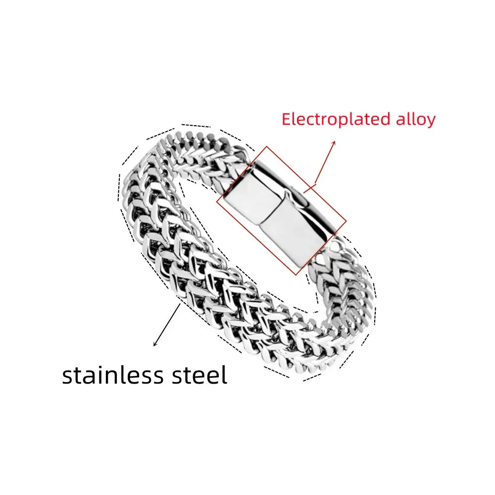 1pcs Men's Stainless Steel Braided Chain Bracelet, Punk Rock Wristband, Magnetic Clasp, Fashion Jewelry Gift for Him Pi-Mart