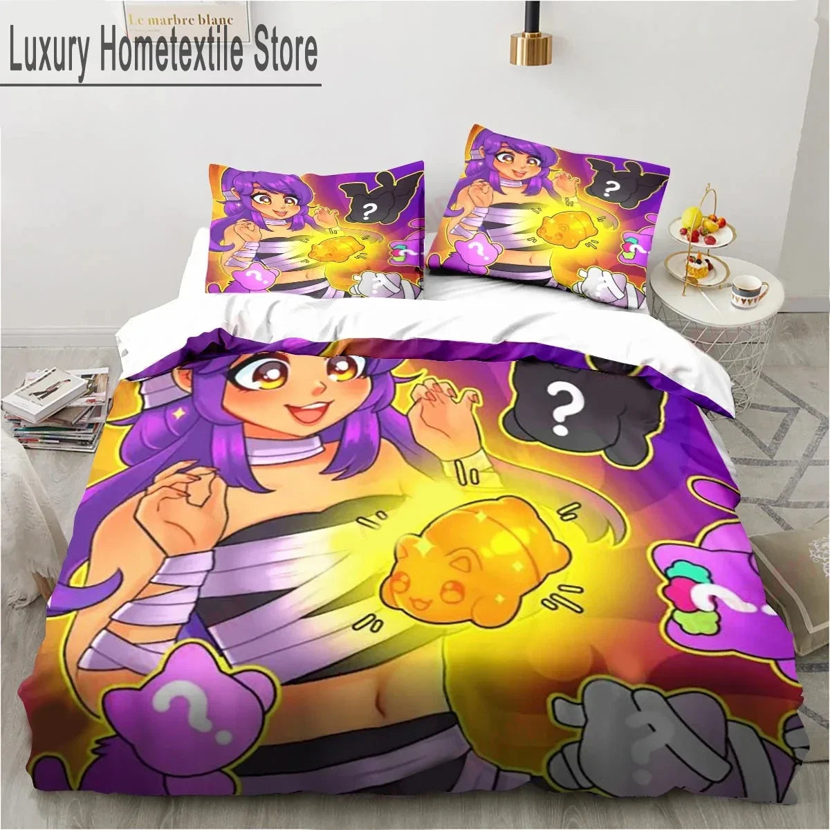 Cartoon Game Cute Aphmau with Wings Bedding Set Boys Girls Twin Queen King Size Duvet Cover Pillowcase Bed boys Adult Pi-Mart