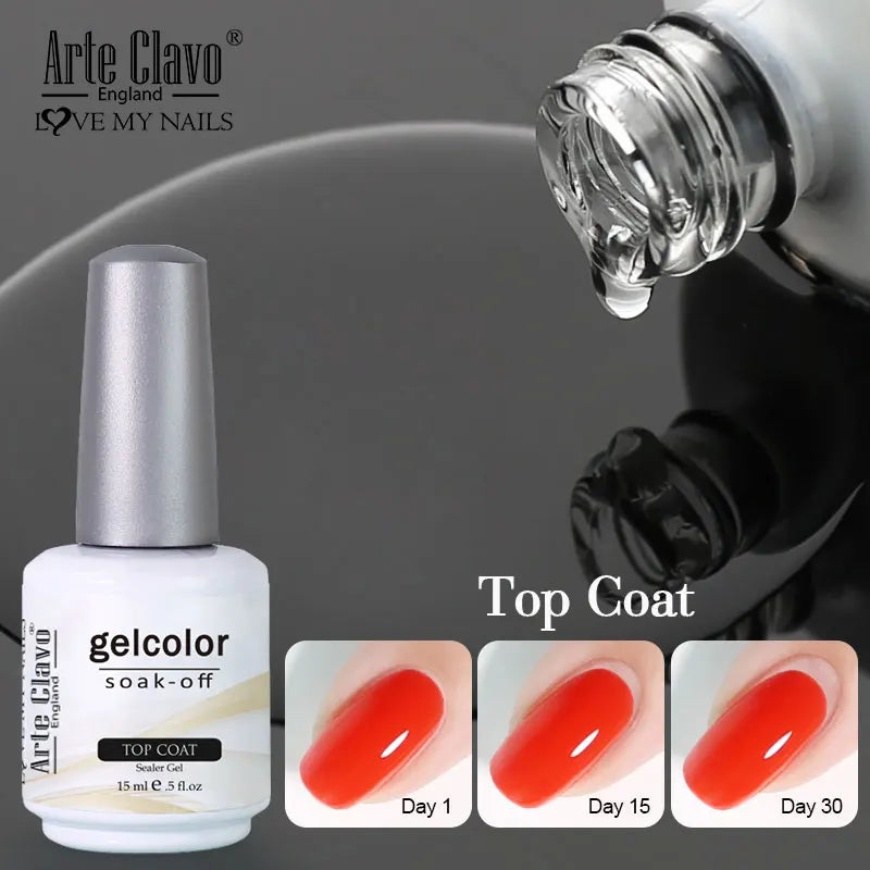 Arte Clavo Top Gel Polish 15ml Semi Permanent Varnish Function Gel Base Super Top Coat Transparent Gel Nails Soak Off Gel Tri Light Beauty