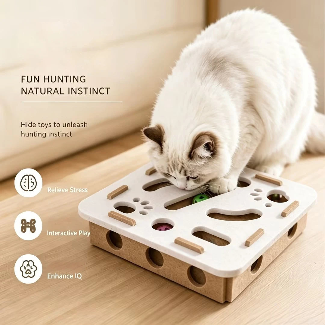 Interactive Cat Toy Felt Maze Box with Bell Ball Self Play Cat Teaser Box Stimulate Hunting Instinct Relieve Boredom Stress Pi-Mart
