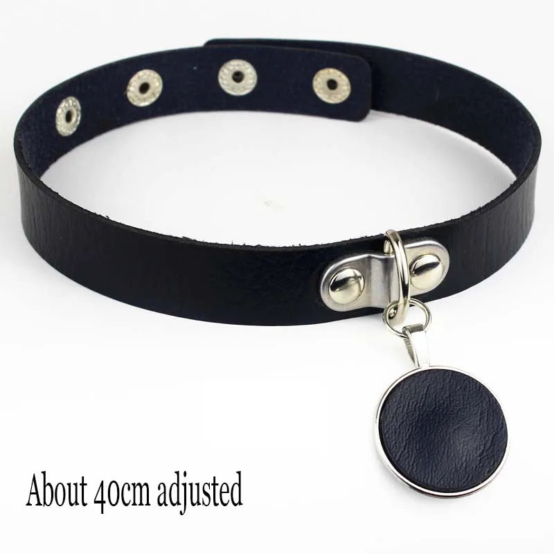 Black PU Leather Punk Choker Collar Necklace with Rivets Gothic Femme Jewelry for Party Club Sexy Goth Pendientes Pi-Mart