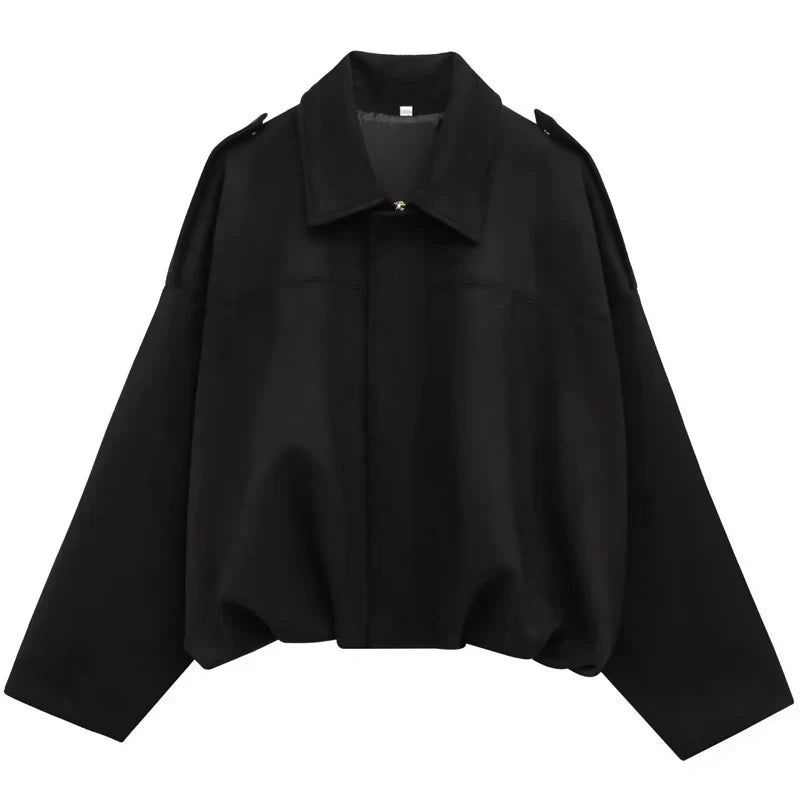 HXAO Suede Cropped Jacket Women's Bomber Jacket Oversized Batwing Sleeves Outerwears Lady Casual Loose Coat Street Style Jackets LadyShow.Store