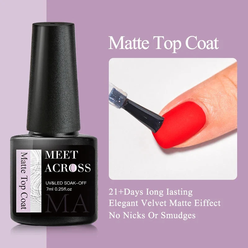 MEET ACROSS 7ml Base Top Coat Gel Polish Soak Off Semi Permanent UV Gel Nail Art Varnish Base Gel Top Coat Gel Varnish Manicure Tri Light Beauty