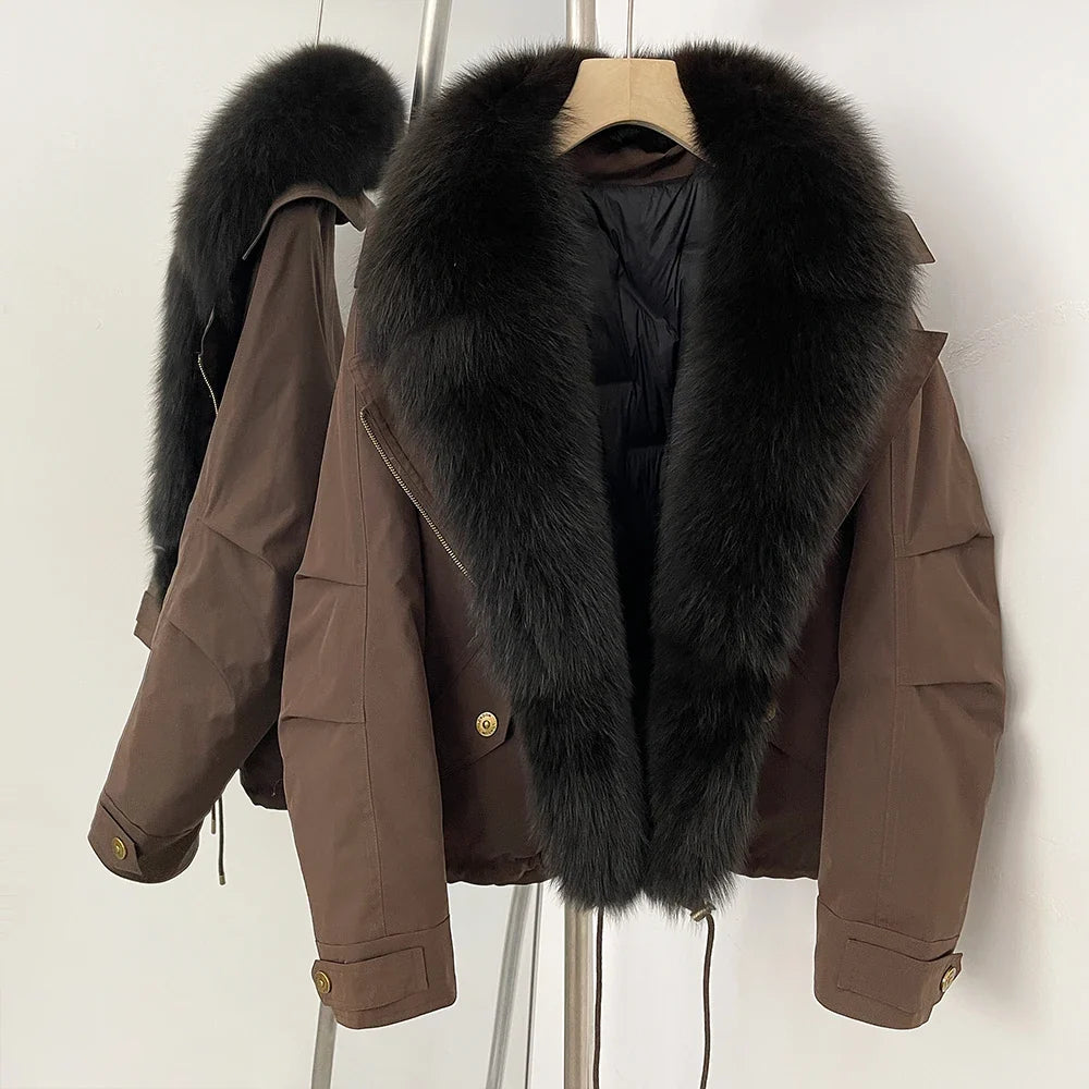 Down Jacket Women Real Fox Fur Collar Autumn 2025 Winter White Duck Down Coat Warm Puffer Jacket Female Waterproof  Feathers LadyShow.Store