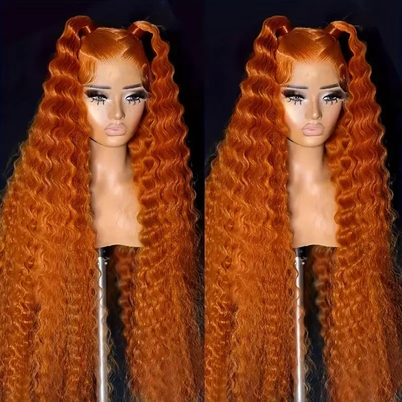 38 inch Brazilian Deep Wave Ginger Orange 13x6 HD Lace Front Human Hair Wig Curly 13x4 Lace Frontal Wig 5x5 Glueless Closure Wig LadyShow.Store