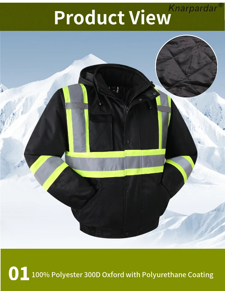 Winter Black Jacket High Visibility Warm Jacket for Men With Customized Logo Waterproof Jacket Reflective Parka Jacket Workwear Pi-Mart