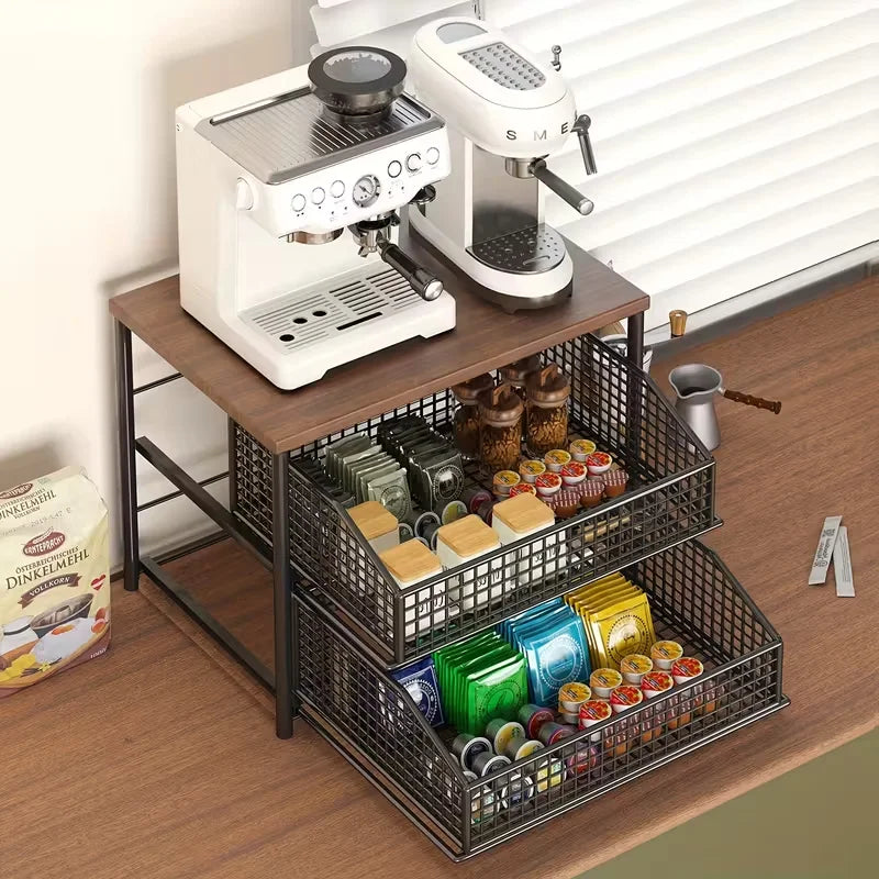 1 space saving kitchen countertop storage rack with drawers and metal baskets - sturdy multi-layer storage rack Pi-Mart