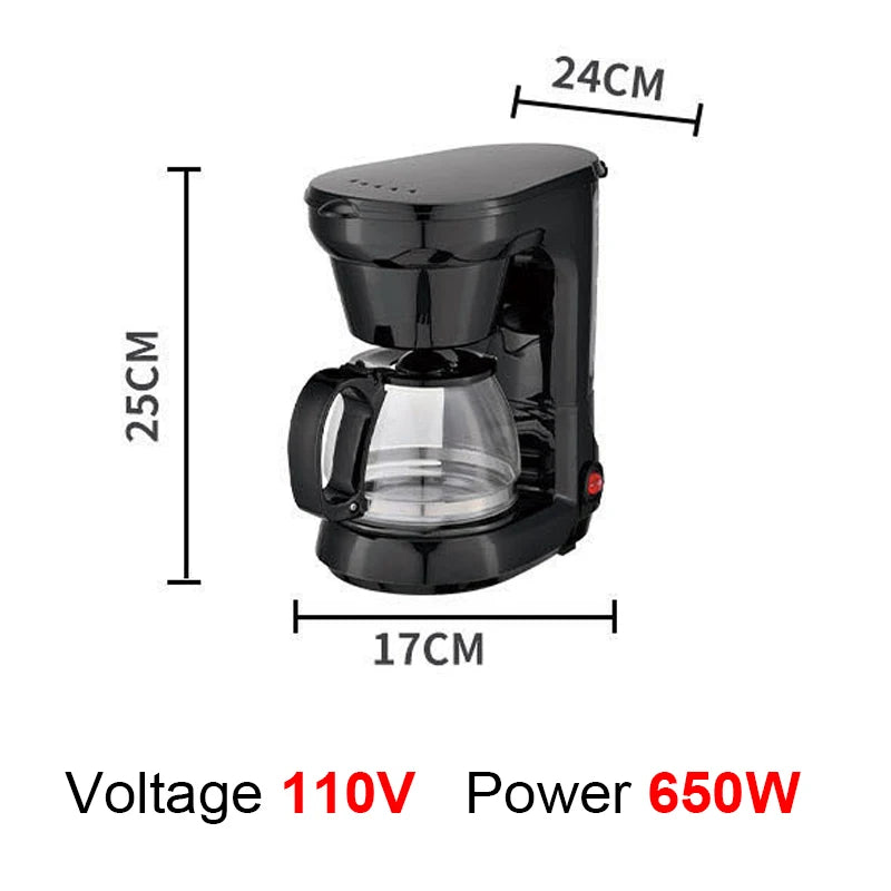 110V Automatic Electric Espresso Coffee Maker Cafe Drip American Latte Coffee Brewing Machine Household Mini Glass Boiler Teapot Pi-Mart