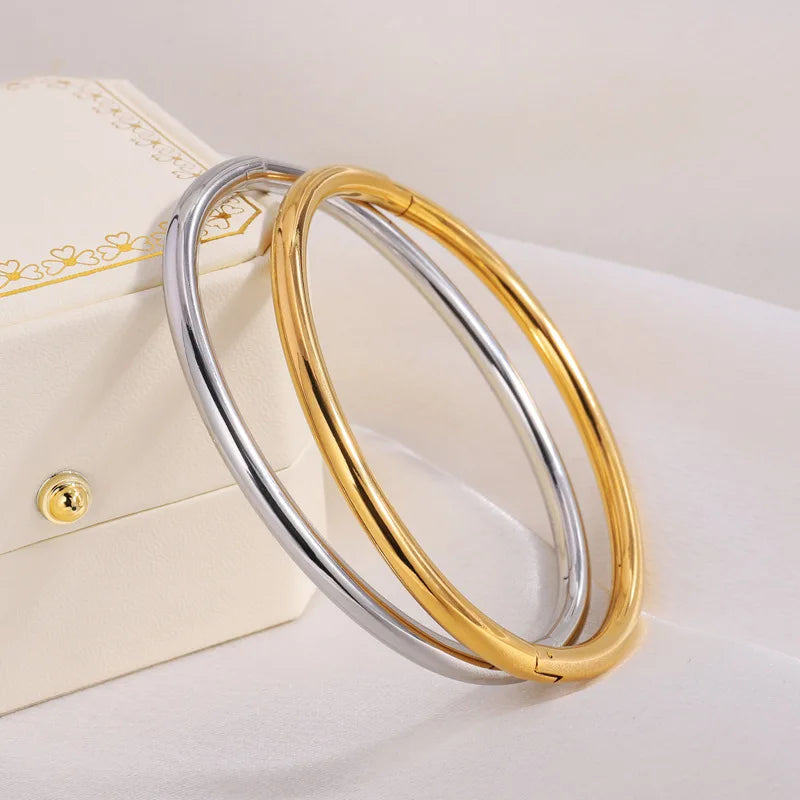 ZAKOL Waterproof Stainless Steel Cuff Bracelet Bangles for Women Smooth Metal Openable Bracelets Jewelry Gift Pi-Mart