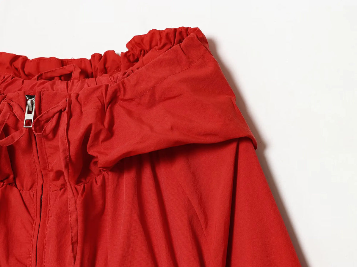 Nlzgmsj 2026 Spring Casual Hoodie Red Jackets Women Long Sleeve Zipper Short Coats Fashion Y2K Girl Outwears Pi-Mart