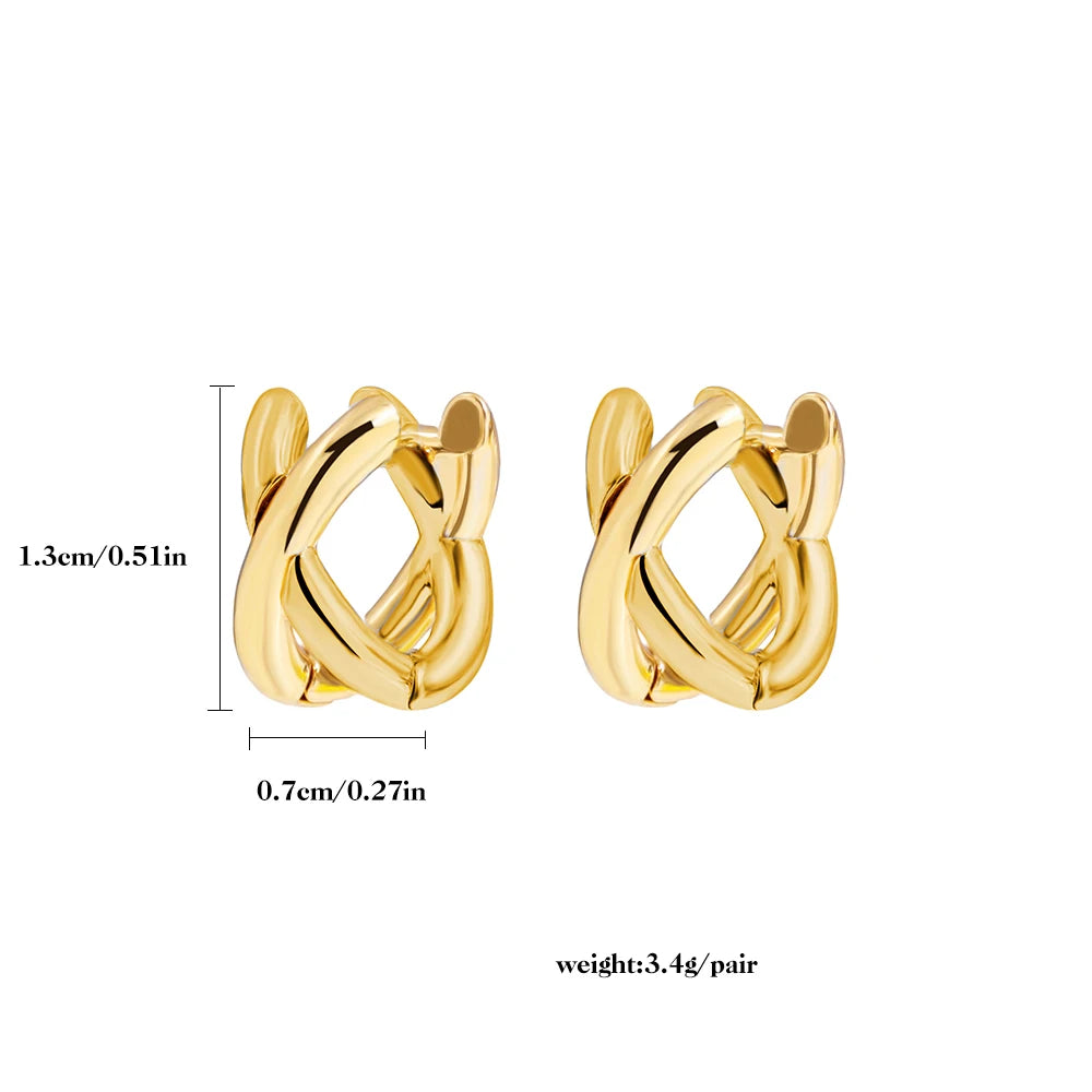 Criss-cross Gold Silver Colors Tiny HuggieHoop Earrings for Women Mini Small Ear Buckle Cartilage Piercing Earrings Punk Jewelry Pi-Mart
