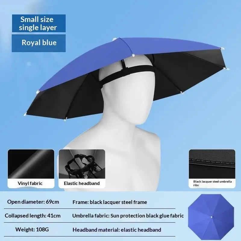Foldable Head Umbrella Hat Windproof Fishing Head Wearing Sunshade Rain Gear Outdoor Portable Umbrella Camping Beach Head Hats Pi-Mart