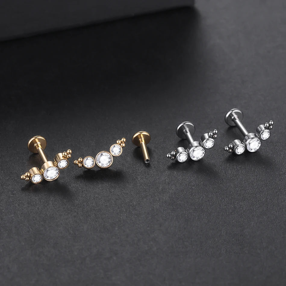 1Pc G23 Titanium Cartilage Stud Earrings for Women Lip Stud Labret Piercing Helix Daith Piercing Body Jewelry Pi-Mart