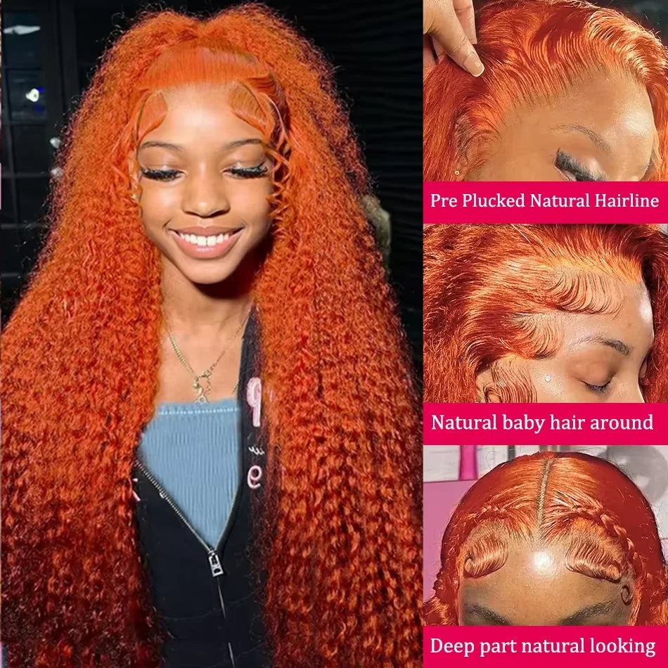 38 inch Brazilian Deep Wave Ginger Orange 13x6 HD Lace Front Human Hair Wig Curly 13x4 Lace Frontal Wig 5x5 Glueless Closure Wig LadyShow.Store