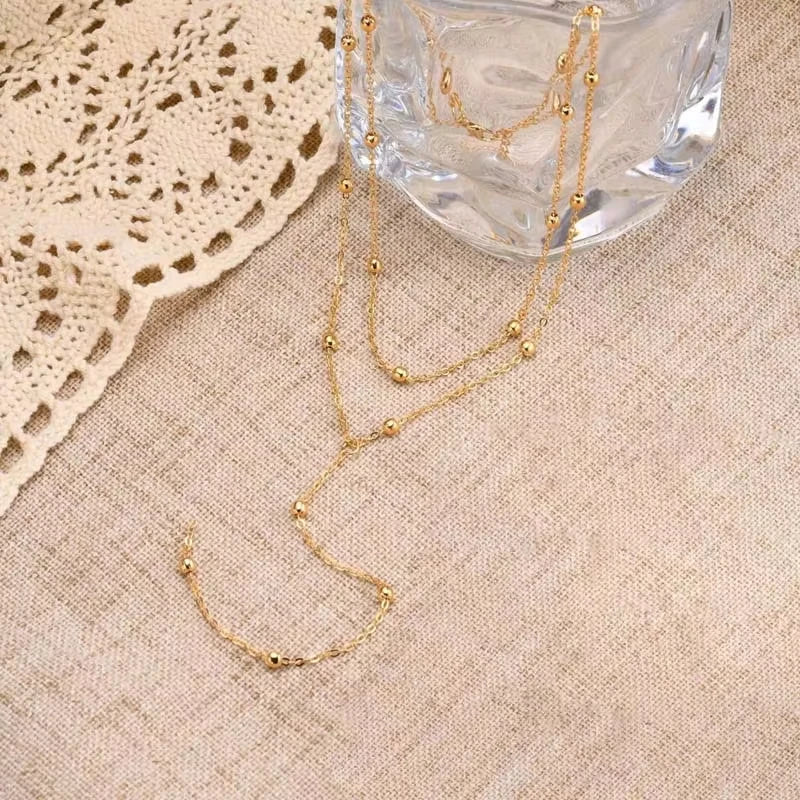 Stainless Steel Lariat Necklace Gold Plated, Dainty Long Necklace Laryered Necklaces For Women Girls, Y Shape Drop Pendant Pi-Mart