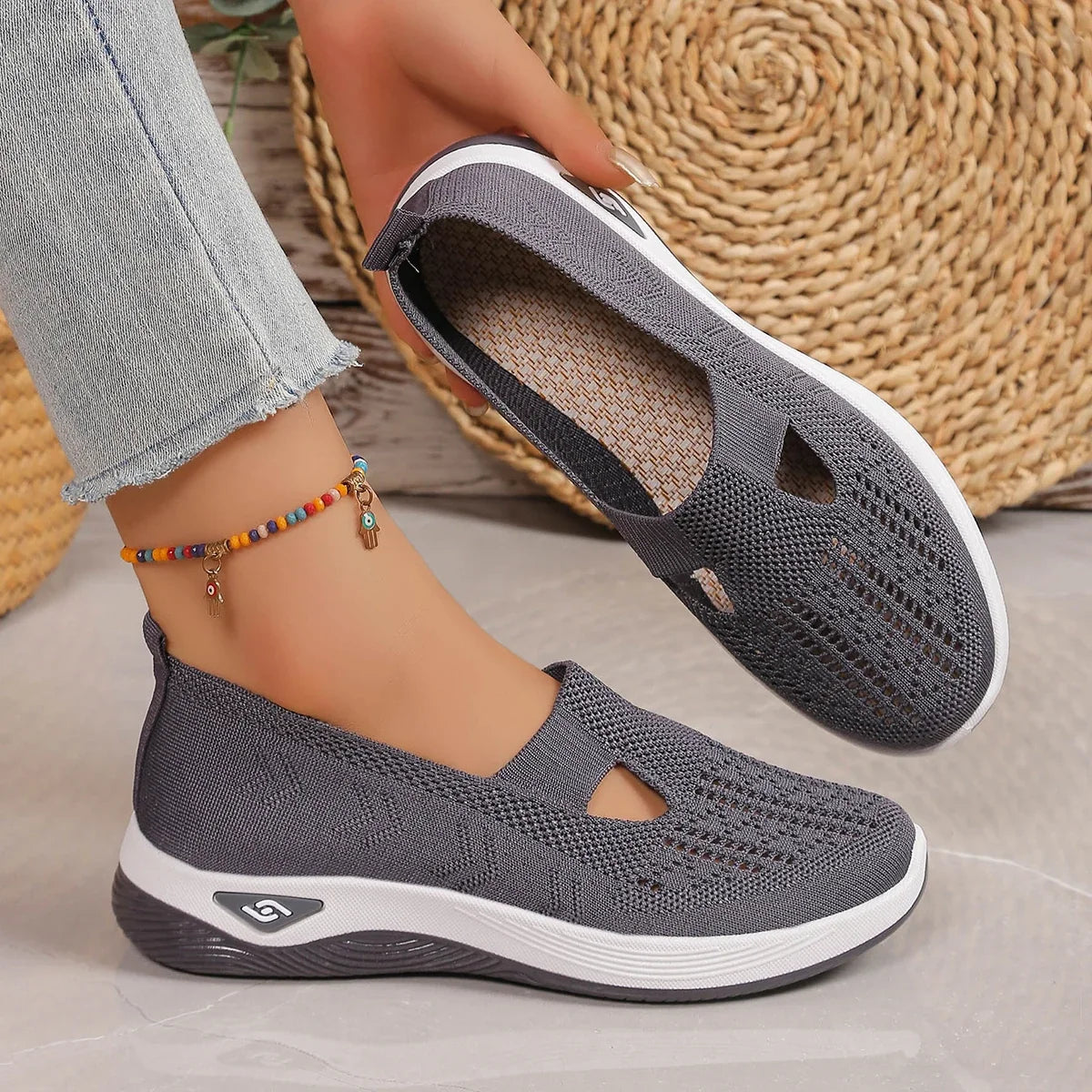 Women's shoes Solid Color Breathable Sneakers, casual sneaker women's summer sneakers, Low-top Knitted Casual Shoes Mom Shoes LadyShow.Store