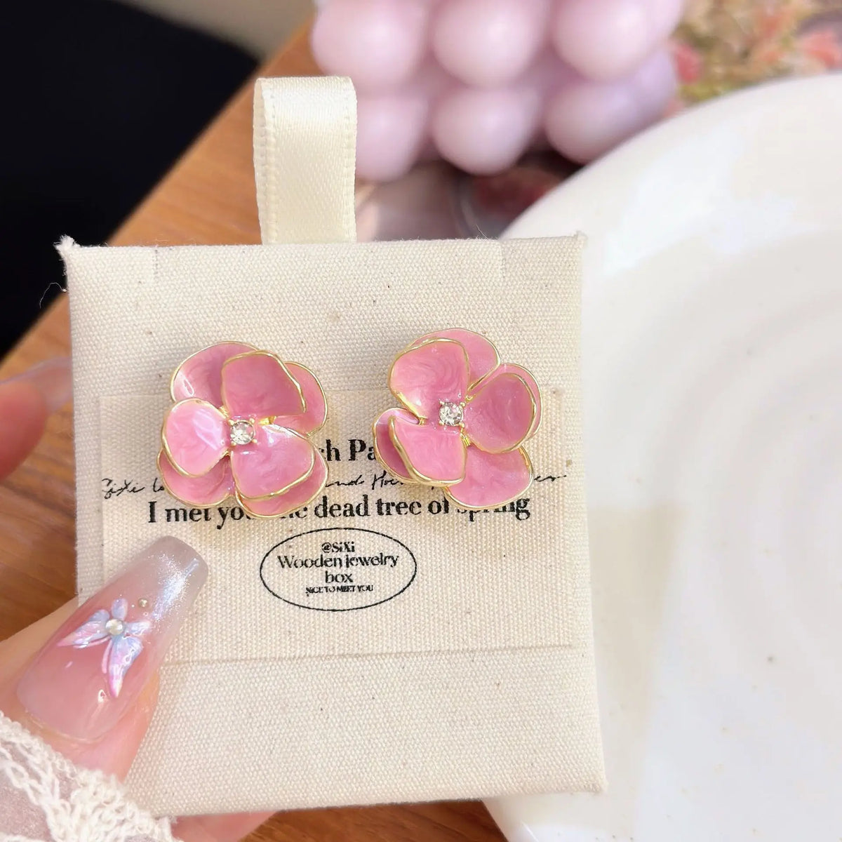 New Fashion Sweet Design Spring/Summer Blue Pink Enamel Flower Light Luxury High End Earrings Party Gifts for Women Jewelry Pi-Mart