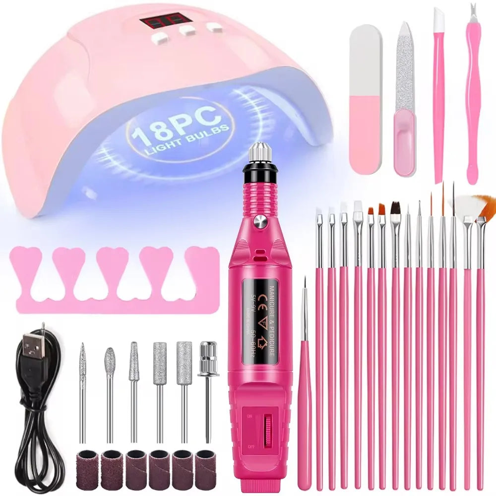 LINMANDA Manicure Set USB Electric Nail Drill Polish File Kit With LED Lamp Handheld Pen Sander Polishing Block Manicure Tools Tri Light Beauty