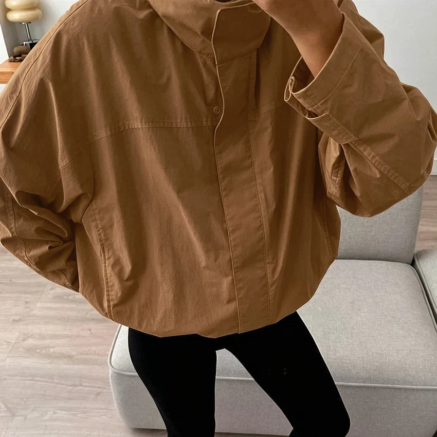 Linad Street Chic Red Turtleneck Zipper Jackets Autumn Casual Long Sleeve Outerwear Fashion Coats For Woman Tops Female 2025 LadyShow.Store