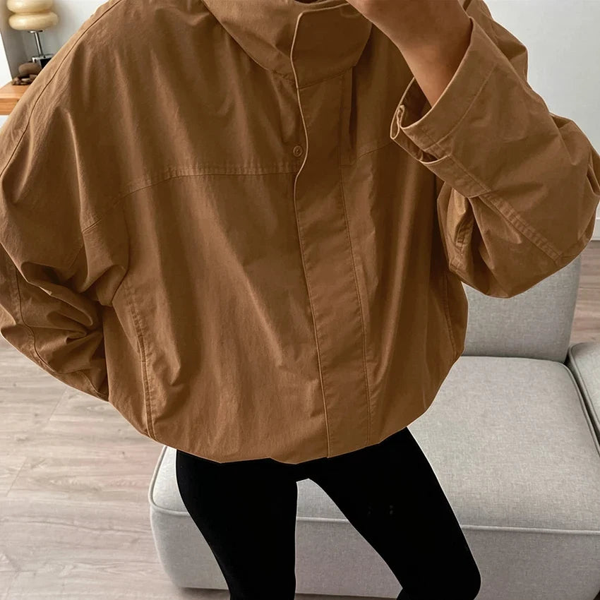 Linad Street Chic Red Turtleneck Zipper Jackets Autumn Casual Long Sleeve Outerwear Fashion Coats For Woman Tops Female 2025 LadyShow.Store