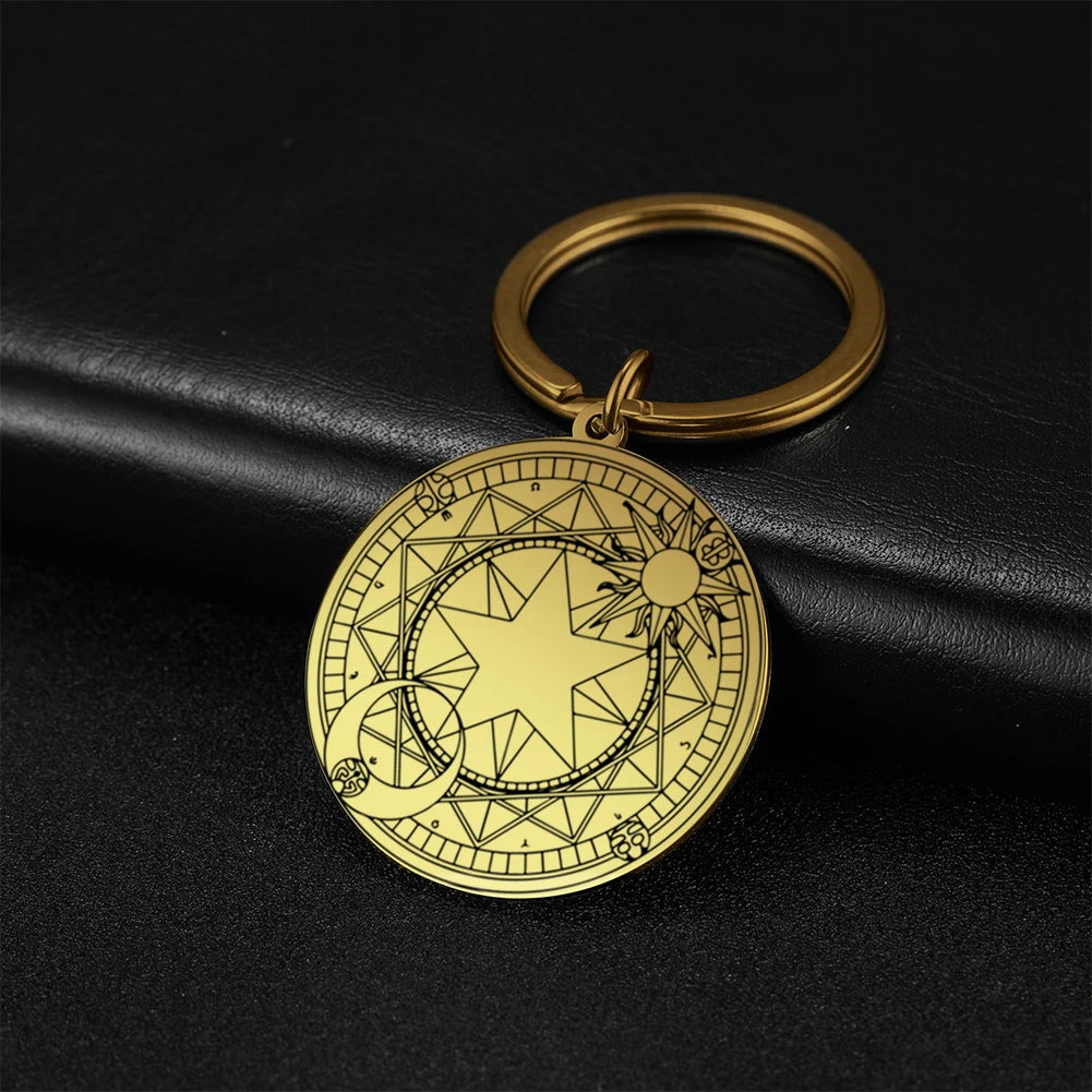 Dawapara Protection Secret Seal of Solomon Pendant Keychain Witchcraft Hexagram Wealth Fortune Amulet Stainless Steel Jewelry Pi-Mart