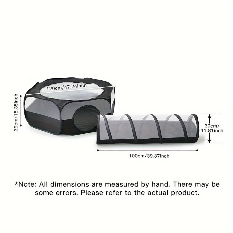 2-Piece Cat Tunnel & Play Mat Set - Foldable, Interactive Pet Toy ForCats And Dogs - Durable Polyester Pi-Mart