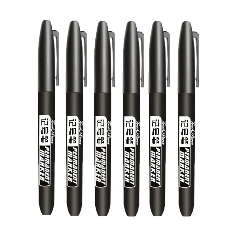 6 PCS Permanent Marker Pen Manga Drawing Markers Black Blue Red Waterproof Ink Sketch Pens Stationery Art School Supplies Pi-Mart