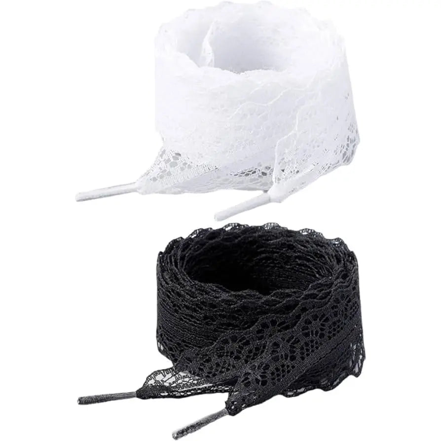 1/4Pairs Fancy Lace 3CM Wide Flat Shoelaces Sneakers Women Casual Shoes Black White Fashion Shoe Strings Replacement Accessories Pi-Mart
