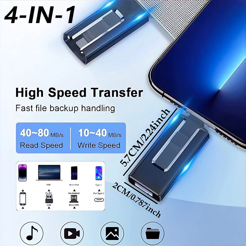 4 In1 OTG Micro USB 3.0  Flash Drive  Dual purpose Android TYPE-C Pen Drive Mobile Micro USB Memory Stick Drive Free For iPhone Pi-Mart