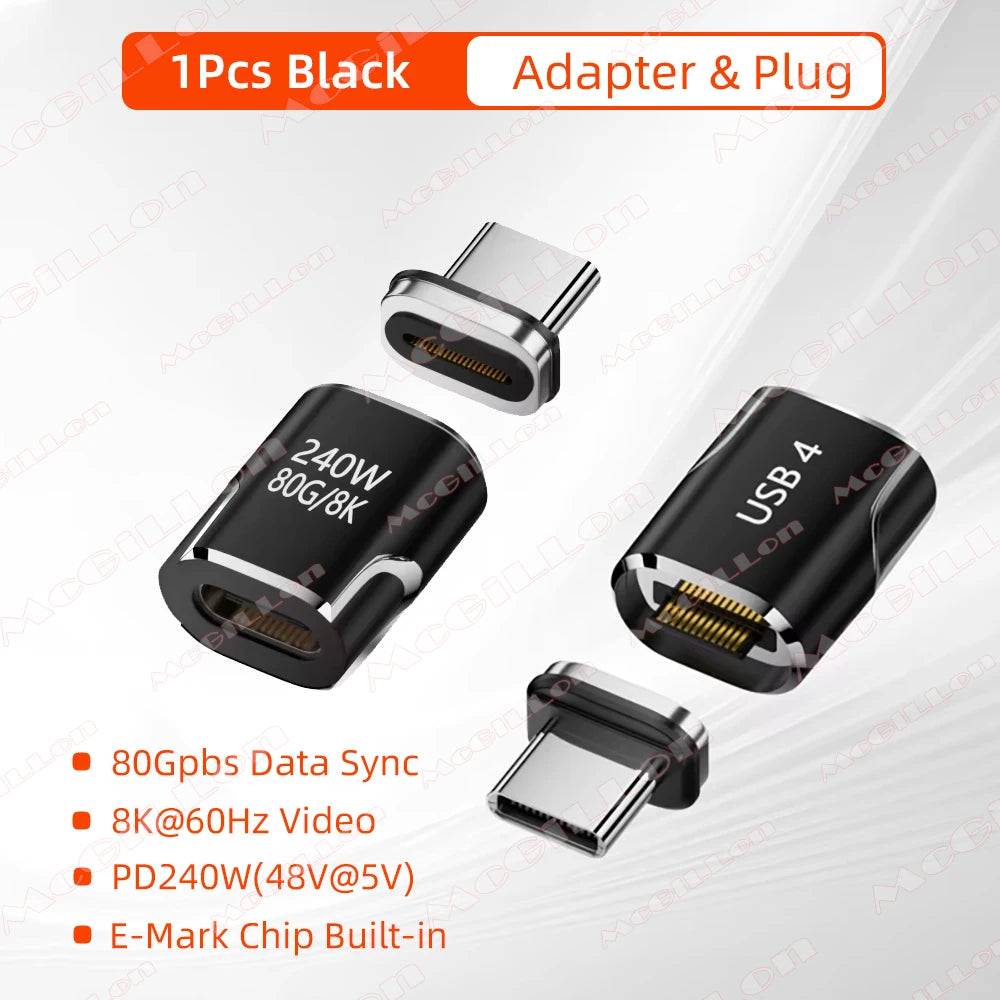 240W USB4.0 80Gbps Thunderbolt5 Magnetic Type-C OTG USB C To USB-C Fast Charge Magnet Converter Cable 8K@60Hz USB Type C Adapter Pi-Mart