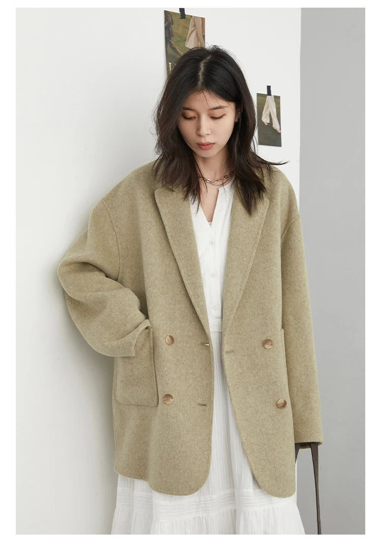 CHIC VEN New Women Woolen Coat Loose Solid Mid-length Double-sided Oversized Office Ladies Jackets Outerwear Autumn Winter 2026 Pi-Mart