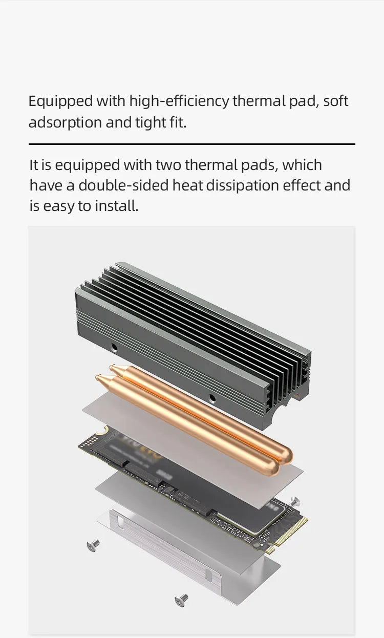 TEUCER M.2 NVMe 2280 SSD Heatsink Dual Copper Tube High Efficiency Radiator with Double-sided SSD Thermal Pad Pi-Mart