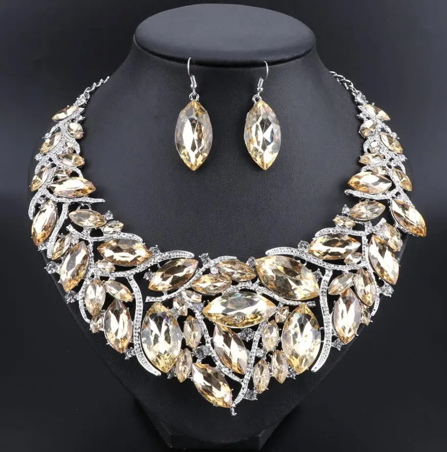 Bridal Jewelry Sets Wedding Engagement Necklace Earrings Sets for Brides Party Costume Decoration Jewellery Women Pi-Mart