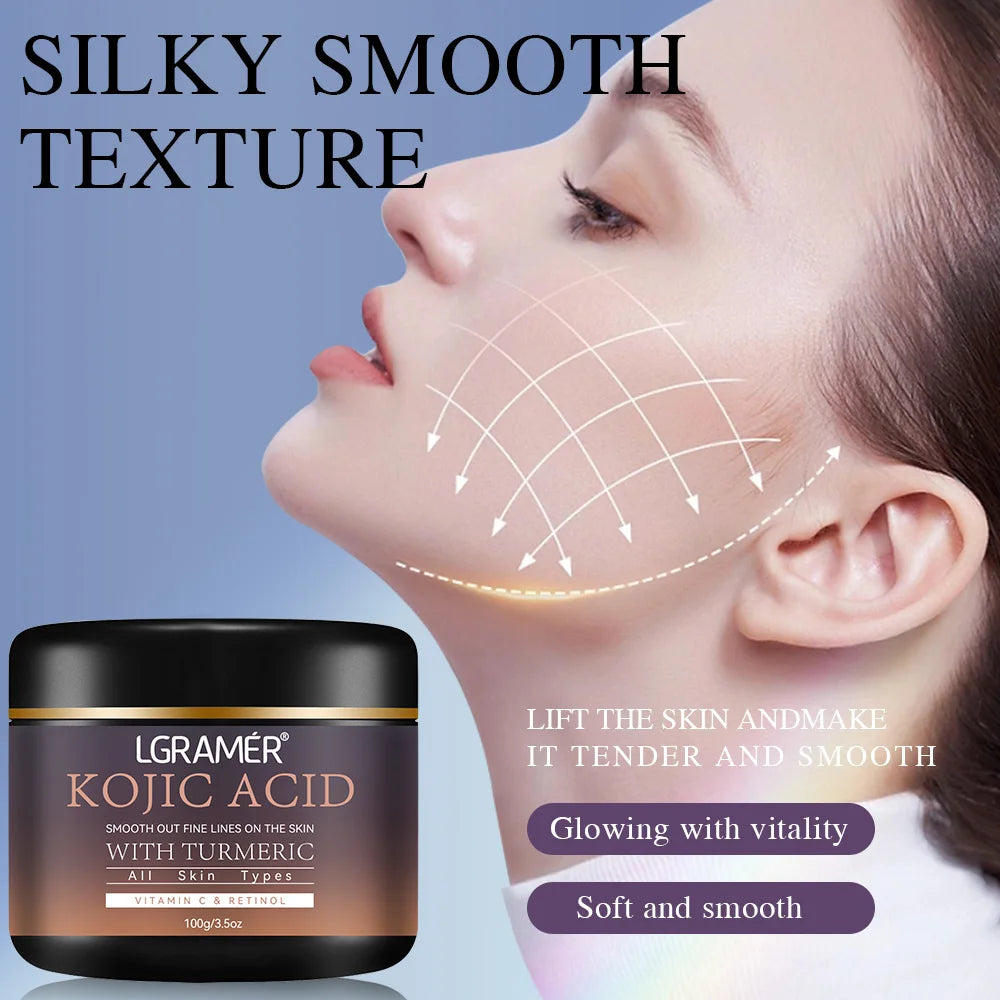Kojic Acid Vitamin C &Turmeric Moisturizer Face Cream Fade Dark Spot Wrinkle Brightening Skin Firming Tighten Lighten Face Cream Pi-Mart