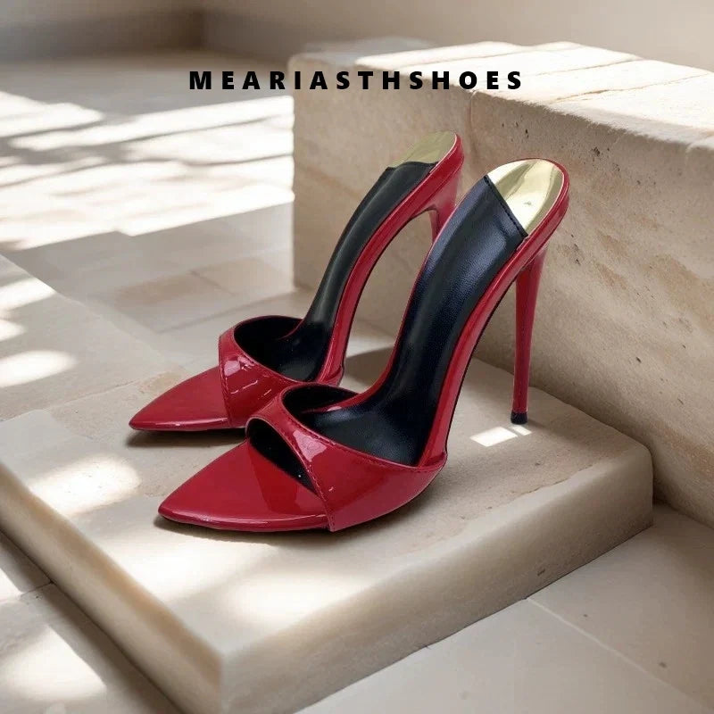 12/10cm pointed Open Toe High Heel Shoes Woman Summer OutsideSlipper Party Stiletto Luxury Designer Patent Leather Women Sandals LadyShow.Store