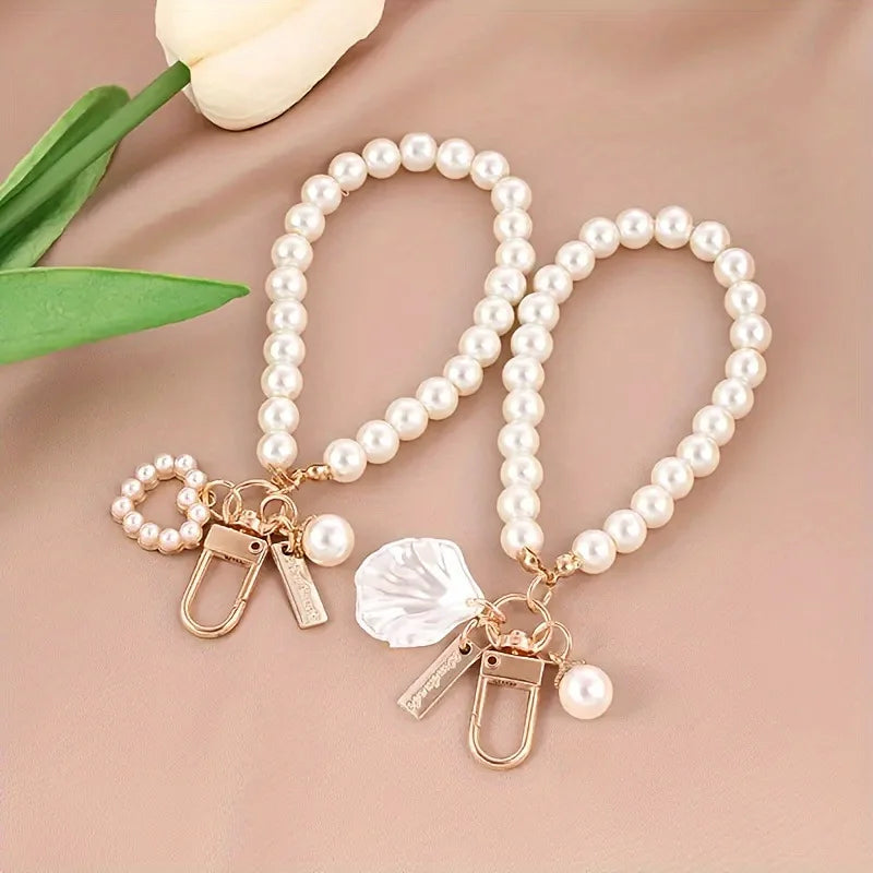ZAKOL Shiny Pearl Shell Keychain Cute Pendant For Women Girls Bag Backpack Car Key Phone Charm Accessory Pi-Mart
