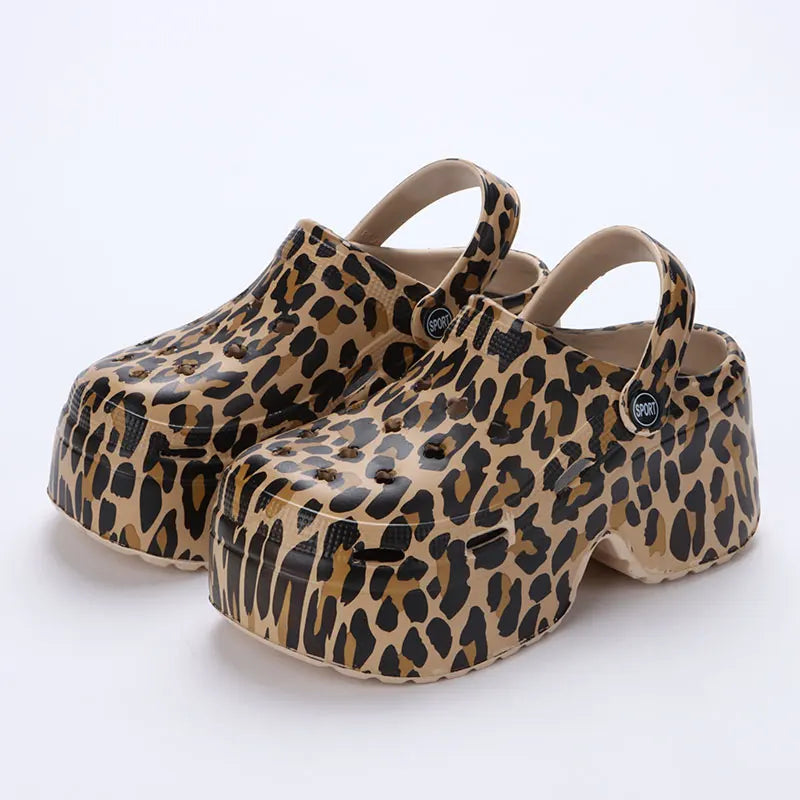 Leopard Thick Bottom Clogs for Women Closed Toe Chunky Platform Sandals Woman Summer 2023 Super High Wedge Heel Slippers Female LadyShow.Store
