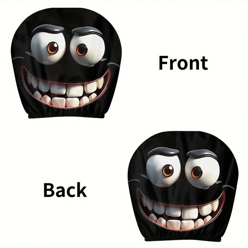 2pcs Smiley Face Printed Car Pillowcase Soft Comfortable Decorative Cushion Cover Auto Seat Headrest Washable Polyester Fabric Pi-Mart