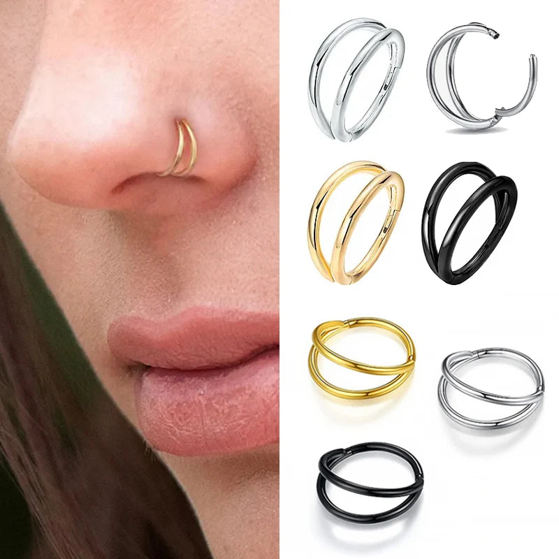 Double Septum Rings Nose Rings Hoops Cartilage Hoop Earring Piercing Nose Open Stacked Hoop Nose Rings 16G 18G 20G 6/8/10mm Pi-Mart