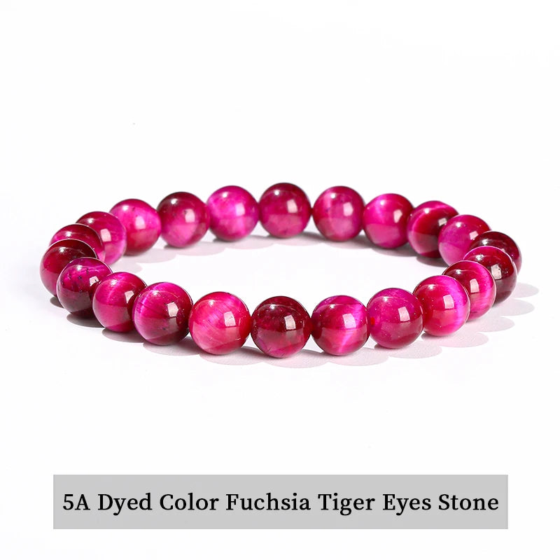 JD Natural Stone Beads Bracelet Amethyst Tiger Eye Crystal Quartz Agate Gem Beads Bangles Women Men Reiki Healling Jewelry Gift Pi-Mart