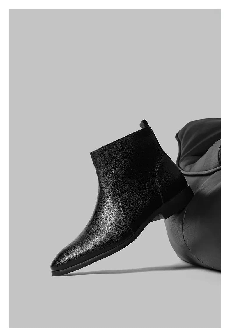 Winter New Men Business Boots Black  Red Simple Slim Fit Soft Leather Boots Casual and Fashionable Chelsea Boots 38-46 Men Boots Pi-Mart