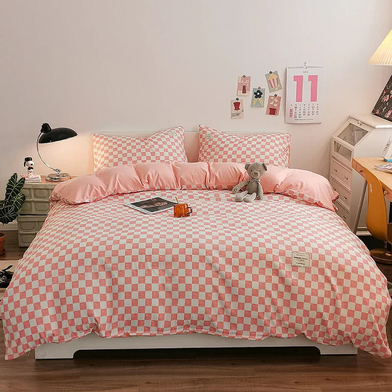 Checkerboard Bedding Comforter Set with Pillowcase bed sheet Single Full Size Bed Linen Duvet Cover Set Queen/King Double Single LadyShow.Store