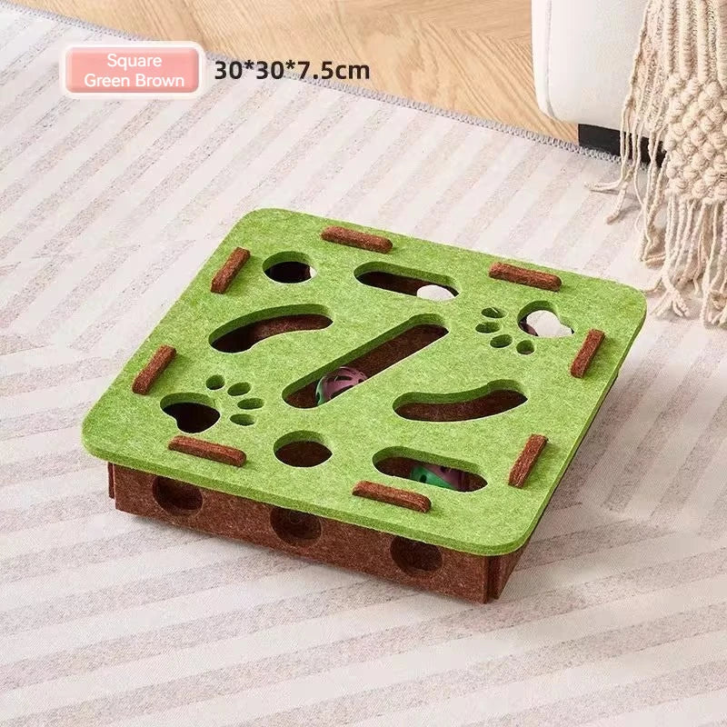 Interactive Cat Toy Felt Maze Box with Bell Ball Self Play Cat Teaser Box Stimulate Hunting Instinct Relieve Boredom Stress Pi-Mart