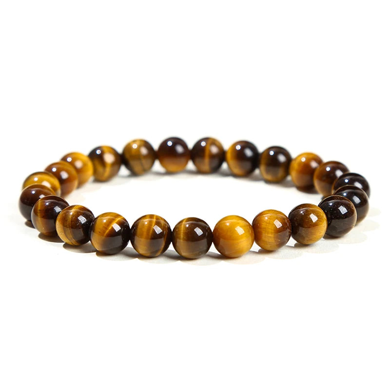 JD Natural Stone Beads Bracelet Amethyst Tiger Eye Crystal Quartz Agate Gem Beads Bangles Women Men Reiki Healling Jewelry Gift Pi-Mart