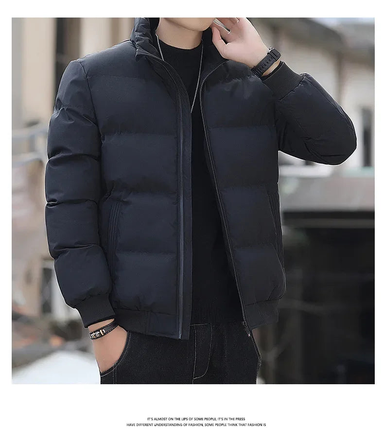 2025 Winter New Solid Color Zipper Down Jacket Thick Cotton Jacket Men Trendy Brand Casual Youth Coat Versatile Comfortable Top LadyShow.Store